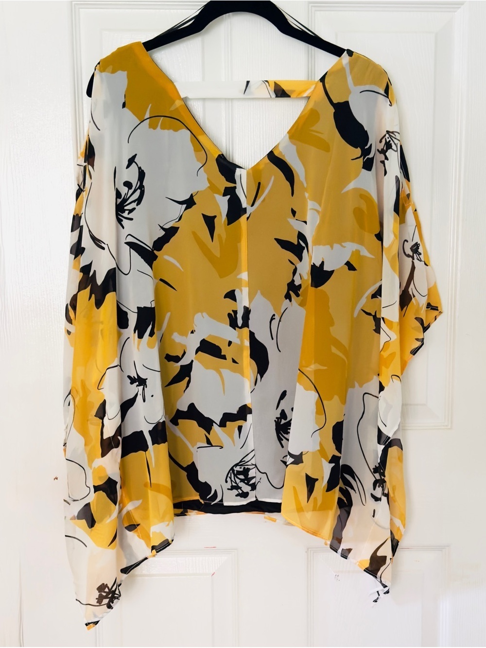 NWT NY Collection Woman 3X Yellow Floral Layered Blouse Peekaboo Shoulder - Picture 3 of 7